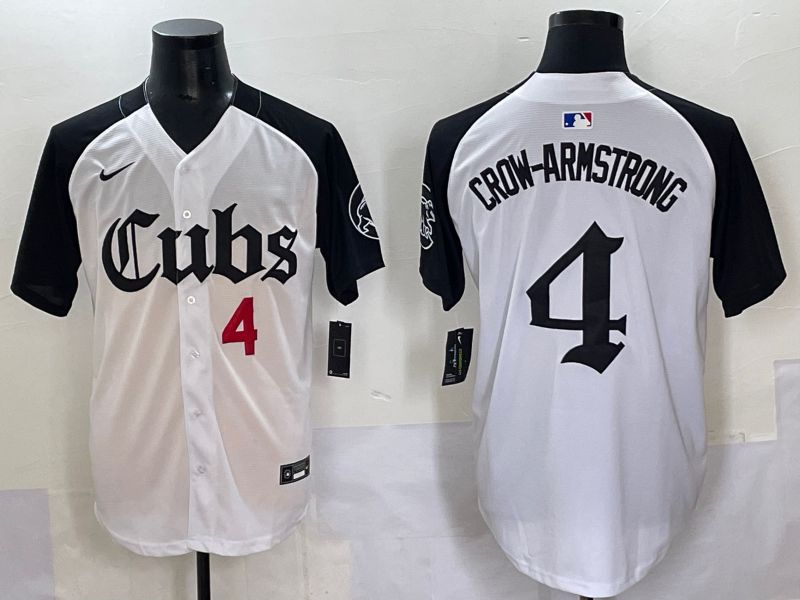Men 2025 Chicago Cubs #4 Crow-Armstrong white black Five generations Joint Name Nike MLB Jersey style 2